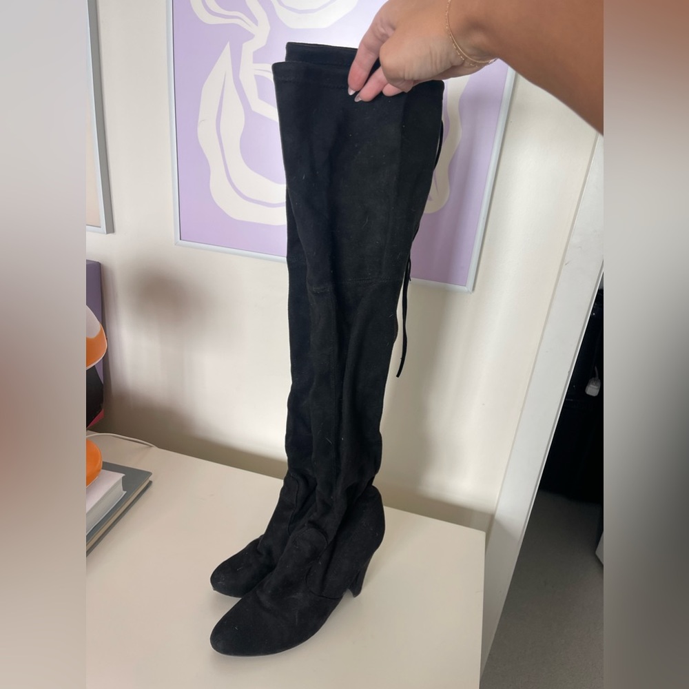 Over the knee velour heeled booties